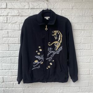 Mureli unisex Vintage Japanese Embroidered Bomber Jacket Black Floral M